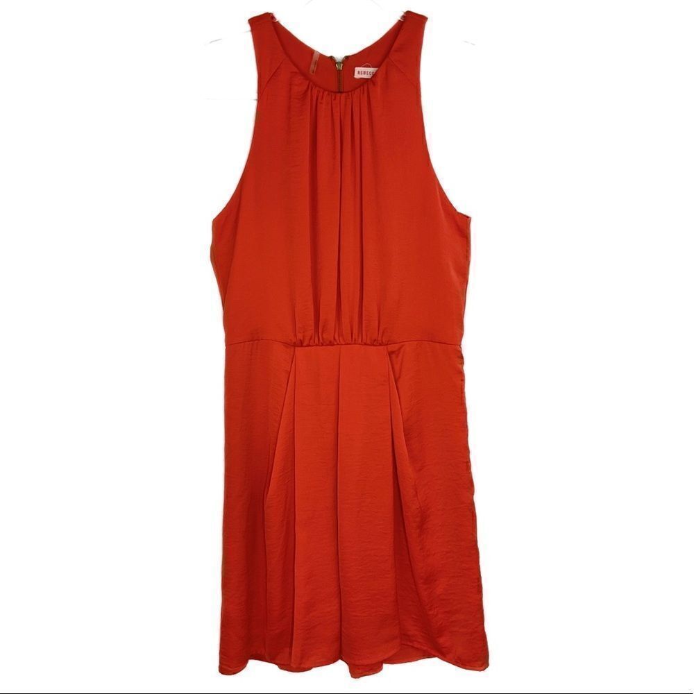 Rebecca Taylor Red Orange Pleated Sleeveless Fit and Flare Dress 2